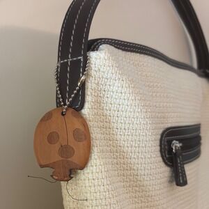 Stone Mountain‎ Shoulder Bag Women Medium Cream Brown EUC Woven Ladybug Charm